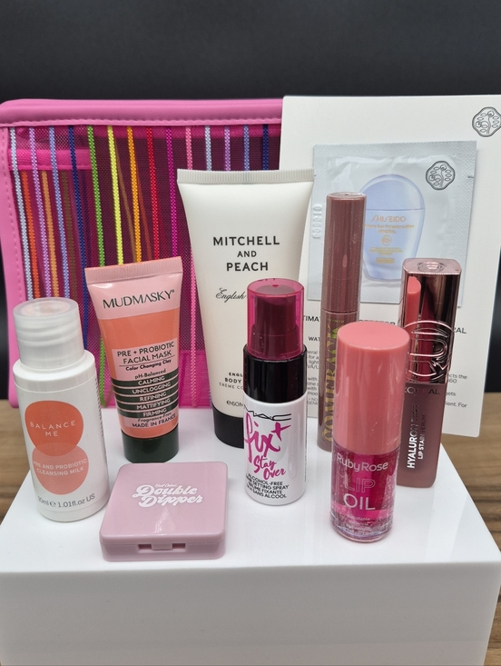 L'Oreal, MAC, Mudmasky Other - 10-Piece Makeup, Skin Care & Body Basics Bundle w/Pink Striped Makeup Bag, New
